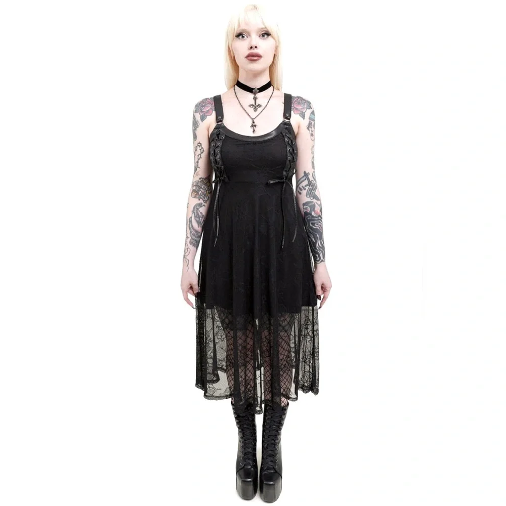 Killstar Anne Arkist Black Skull Lace Midi Goth Sleeveless Dress XL NWT - Picture 6 of 16